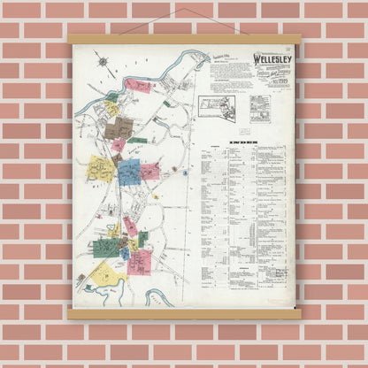 Old map wall art mockup — magnetic wood frame on brick wall — Sanborn Fire Insurance Map from Wellesley, Norfolk County, Massachusetts (1919) - Complete Map Set