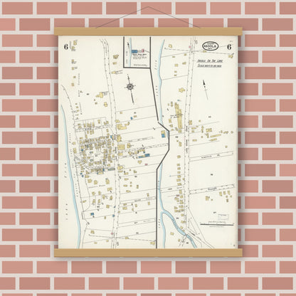 Old map wall art mockup — magnetic wood frame on brick wall — Sanborn Fire Insurance Map from Angola, Erie County, New York (1924), Sheet #0006