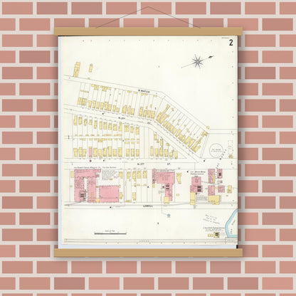 Old map wall art mockup — magnetic wood frame on brick wall — Sanborn Fire Insurance Map from Hamilton, Butler County, Ohio (1899), Sheet #0002