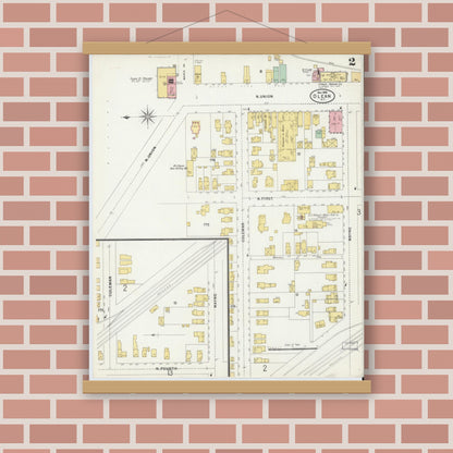Old map wall art mockup — magnetic wood frame on brick wall — Sanborn Fire Insurance Map from Olean, Cattaraugus County, New York (1898) - Complete Map Set