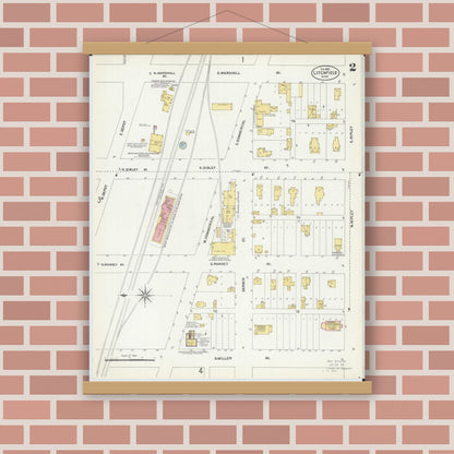 Old map wall art mockup — magnetic wood frame on brick wall — Sanborn Fire Insurance Map from Litchfield, Meeker County, Minnesota (1903), Sheet #0002