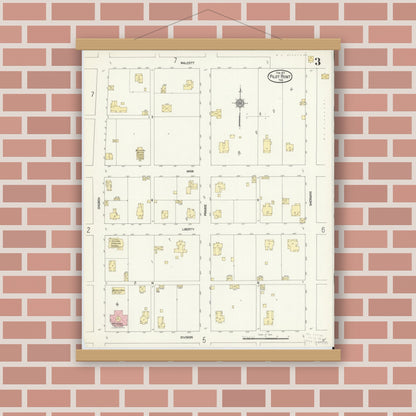 Old map wall art mockup — magnetic wood frame on brick wall — Sanborn Fire Insurance Map from Pilot Point, Denton County, Texas (1912), Sheet #0003