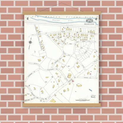 Old map wall art mockup — magnetic wood frame on brick wall — Sanborn Fire Insurance Map from Milton, Norfolk County, Massachusetts (1923), Sheet #0004