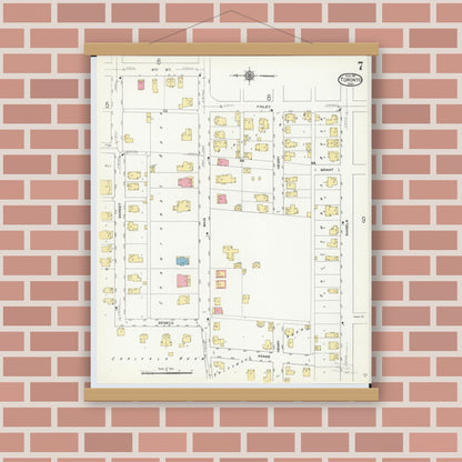 Old map wall art mockup — magnetic wood frame on brick wall — Sanborn Fire Insurance Map from Toronto, Jefferson County, Ohio (1911), Sheet #0007