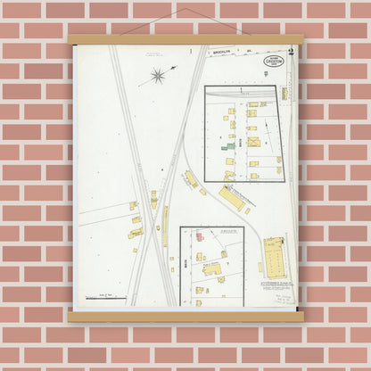Old map wall art mockup — magnetic wood frame on brick wall — Sanborn Fire Insurance Map from Creston, Wayne County, Ohio (1900), Sheet #0002