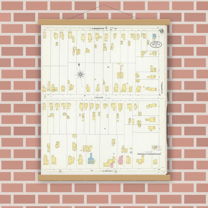 Old map wall art mockup — magnetic wood frame on brick wall — Sanborn Fire Insurance Map from Bath, Steuben County, New York (1904), Sheet #0008