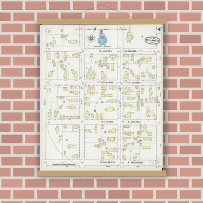 Old map wall art mockup — magnetic wood frame on brick wall — Sanborn Fire Insurance Map from Stillwater, Washington County, Minnesota (1891), Sheet #0004