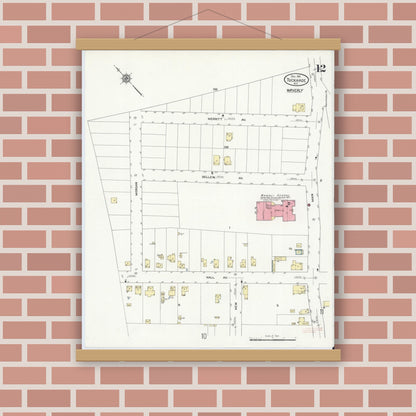 Old map wall art mockup — magnetic wood frame on brick wall — Sanborn Fire Insurance Map from Tuckahoe, Westchester County, New York (1911), Sheet #0012