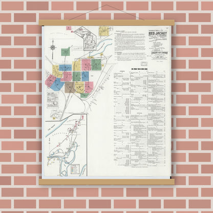 Old map wall art mockup — magnetic wood frame on brick wall — Sanborn Fire Insurance Map from Red Jacket, Houghton County, Michigan (1917) - Complete Map Set