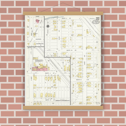 Old map wall art mockup — magnetic wood frame on brick wall — Sanborn Fire Insurance Map from Elwood, Madison County, Indiana (1910), Sheet #0022