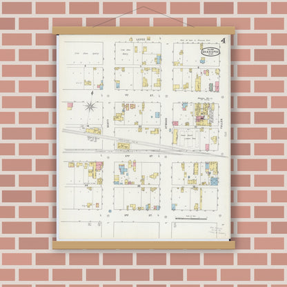 Old map wall art mockup — magnetic wood frame on brick wall — Sanborn Fire Insurance Map from Shakopee, Scott County, Minnesota (1895), Sheet #0004