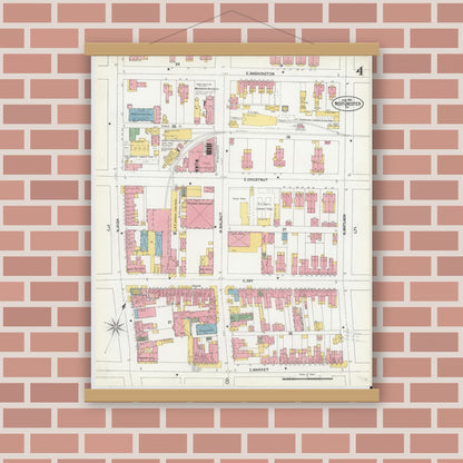 Old map wall art mockup — magnetic wood frame on brick wall — Sanborn Fire Insurance Map from West Chester, Chester County, Pennsylvania (1902), Sheet #0004