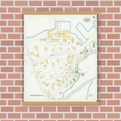 Old map wall art mockup — magnetic wood frame on brick wall — Sanborn Fire Insurance Map from Hingham, Plymouth County, Massachusetts (1903), Sheet #0004