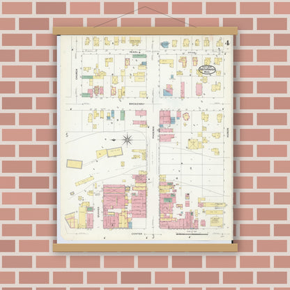 Old map wall art mockup — magnetic wood frame on brick wall — Sanborn Fire Insurance Map from South Haven, Van Buren County, Michigan (1908), Sheet #0004