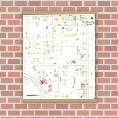 Old map wall art mockup — magnetic wood frame on brick wall — Sanborn Fire Insurance Map from Fort Dodge, Webster County, Iowa (1907), Sheet #0005