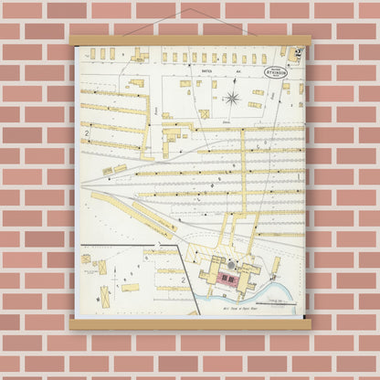 Old map wall art mockup — magnetic wood frame on brick wall — Sanborn Fire Insurance Map from Atkinson, Iron County, Michigan (1900), Sheet #0002