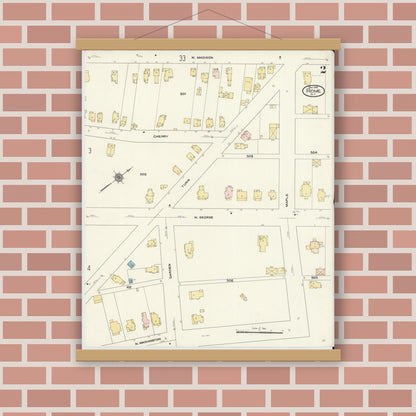 Old map wall art mockup — magnetic wood frame on brick wall — Sanborn Fire Insurance Map from Rome, Oneida County, New York (1909), Sheet #0002