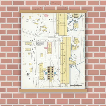 Old map wall art mockup — magnetic wood frame on brick wall — Sanborn Fire Insurance Map from Lake Linden, Houghton County, Michigan (1917), Sheet #0007