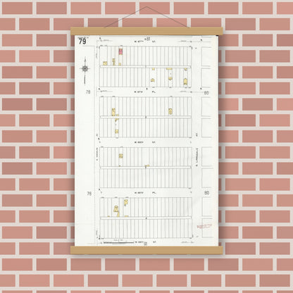 Old map wall art mockup — magnetic wood frame on brick wall — Sanborn Fire Insurance Map from Chicago, Cook County, Illinois (1920), Sheet #0079