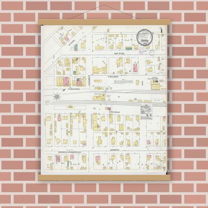 Old map wall art mockup — magnetic wood frame on brick wall — Sanborn Fire Insurance Map from Osborn, Greene County, Ohio (1901), Sheet #0001