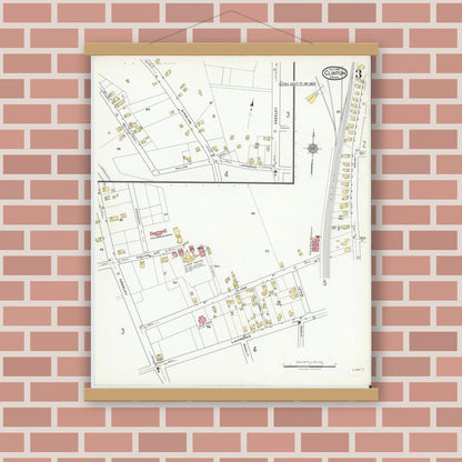 Old map wall art mockup — magnetic wood frame on brick wall — Sanborn Fire Insurance Map from Clinton, Worcester County, Massachusetts (1919), Sheet #0003