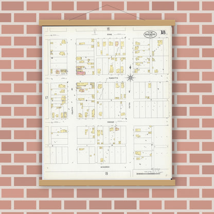Old map wall art mockup — magnetic wood frame on brick wall — Sanborn Fire Insurance Map from Brainerd, Crow Wing County, Minnesota (1907), Sheet #0018