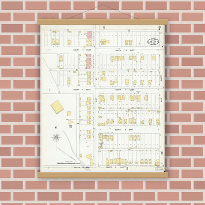 Old map wall art mockup — magnetic wood frame on brick wall — Sanborn Fire Insurance Map from Gas City, Grant County, Indiana (1904), Sheet #0007