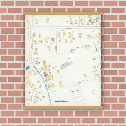 Old map wall art mockup — magnetic wood frame on brick wall — Sanborn Fire Insurance Map from Pulaski, Oswego County, New York (1906), Sheet #0002