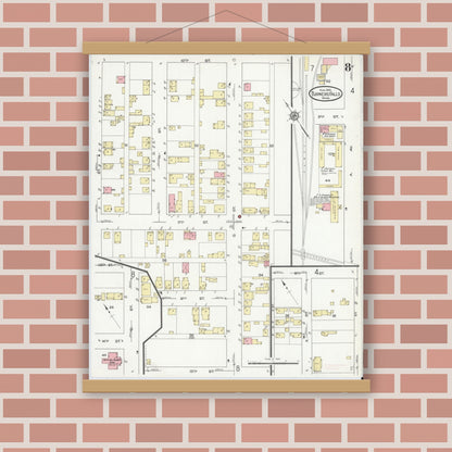 Old map wall art mockup — magnetic wood frame on brick wall — Sanborn Fire Insurance Map from Turners Falls, Franklin County, Massachusetts (1914), Sheet #0008