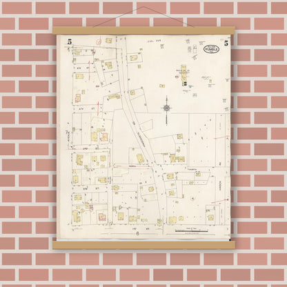 Old map wall art mockup — magnetic wood frame on brick wall — Sanborn Fire Insurance Map from Humble, Harris County, Texas (1940), Sheet #0005