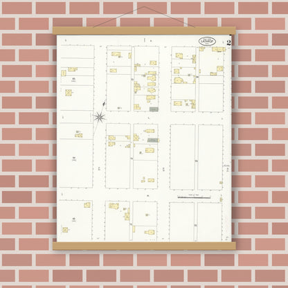 Old map wall art mockup — magnetic wood frame on brick wall — Sanborn Fire Insurance Map from Lathrop, San Joaquin County, California (1908), Sheet #0002