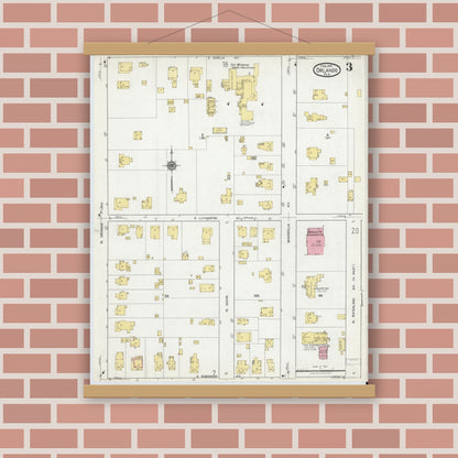 Old map wall art mockup — magnetic wood frame on brick wall — Sanborn Fire Insurance Map from Orlando, Orange County, Florida (1919), Sheet #0003