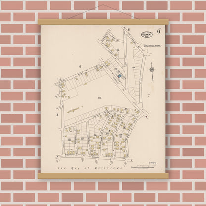Old map wall art mockup — magnetic wood frame on brick wall — Sanborn Fire Insurance Map from Belmont, Middlesex County, Massachusetts (1922), Sheet #0006