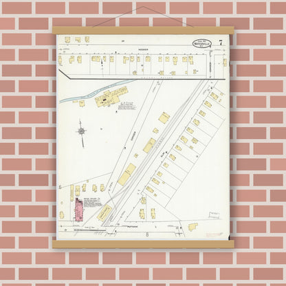 Old map wall art mockup — magnetic wood frame on brick wall — Sanborn Fire Insurance Map from Waterville, Oneida County, New York (1912), Sheet #0007