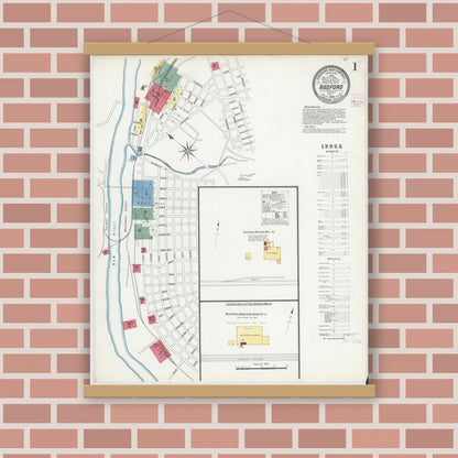 Old map wall art mockup — magnetic wood frame on brick wall — Sanborn Fire Insurance Map from Radford, Independent Cities, Virginia (1908) - Complete Map Set