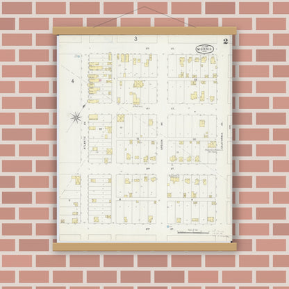 Old map wall art mockup — magnetic wood frame on brick wall — Sanborn Fire Insurance Map from Morris, Stevens County, Minnesota (1896), Sheet #0002