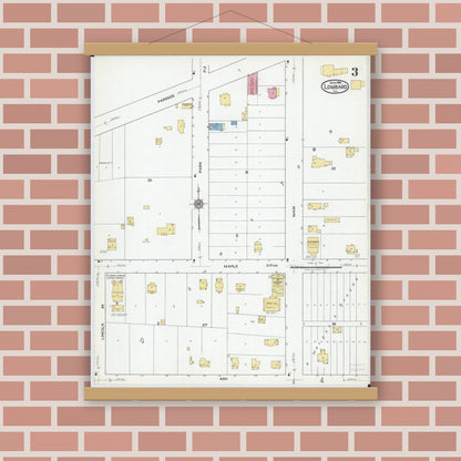 Old map wall art mockup — magnetic wood frame on brick wall — Sanborn Fire Insurance Map from Lombard, Du Page County, Illinois (1919), Sheet #0003