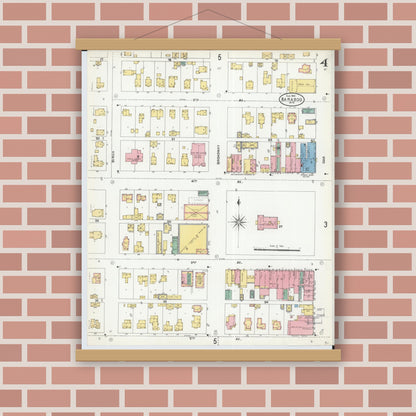 Old map wall art mockup — magnetic wood frame on brick wall — Sanborn Fire Insurance Map from Baraboo, Sauk County, Wisconsin (1904), Sheet #0004