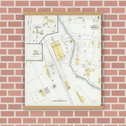 Old map wall art mockup — magnetic wood frame on brick wall — Sanborn Fire Insurance Map from Nacogdoches, Nacogdoches County, Texas (1900), Sheet #0004