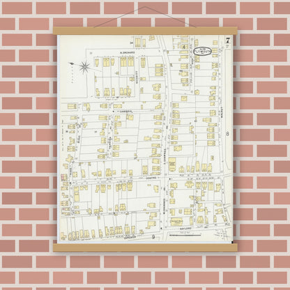Old map wall art mockup — magnetic wood frame on brick wall — Sanborn Fire Insurance Map from Plymouth, Luzerne County, Pennsylvania (1896), Sheet #0007