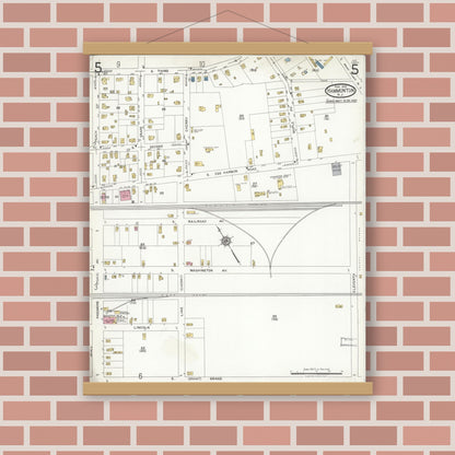 Old map wall art mockup — magnetic wood frame on brick wall — Sanborn Fire Insurance Map from Hammonton, Atlantic County, New Jersey (1923), Sheet #0005