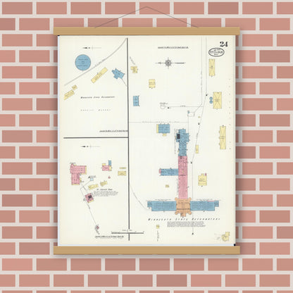 Old map wall art mockup — magnetic wood frame on brick wall — Sanborn Fire Insurance Map from Saint Cloud, Stearns, Benton, and Sherburne Counties, Minnesota (1913), Sheet #0024