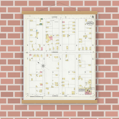 Old map wall art mockup — magnetic wood frame on brick wall — Sanborn Fire Insurance Map from Carlstadt, Bergen County, New Jersey (1902), Sheet #0005