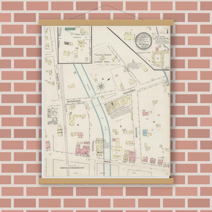 Old map wall art mockup — magnetic wood frame on brick wall — Sanborn Fire Insurance Map from Fultonville, Montgomery County, New York (1885) - Complete Map Set