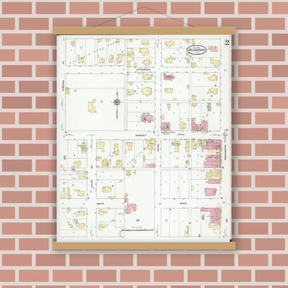 Old map wall art mockup — magnetic wood frame on brick wall — Sanborn Fire Insurance Map from Mcleansboro, Hamilton County, Illinois (1910), Sheet #0002