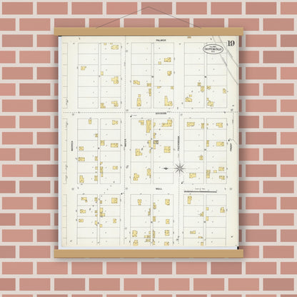 Old map wall art mockup — magnetic wood frame on brick wall — Sanborn Fire Insurance Map from Chippewa Falls, Chippewa County, Wisconsin (1903), Sheet #0019