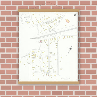 Old map wall art mockup — magnetic wood frame on brick wall — Sanborn Fire Insurance Map from Arp, Smith County, Texas (1939), Sheet #0003