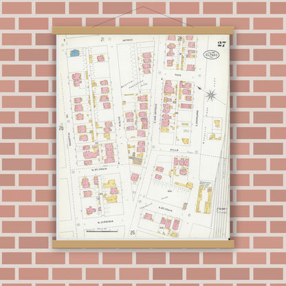 Old map wall art mockup — magnetic wood frame on brick wall — Sanborn Fire Insurance Map from El Paso, El Paso County, Texas (1905), Sheet #0027