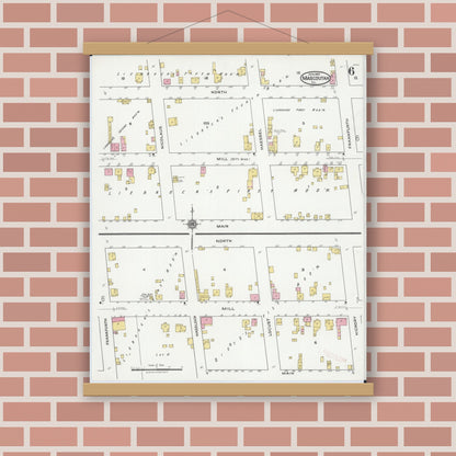 Old map wall art mockup — magnetic wood frame on brick wall — Sanborn Fire Insurance Map from Mascoutah, Saint Clair County, Illinois (1921), Sheet #0006