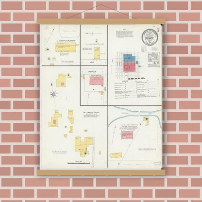 Old map wall art mockup — magnetic wood frame on brick wall — Sanborn Fire Insurance Map from Quincy, Gadsden County, Florida (1903), Sheet #0001